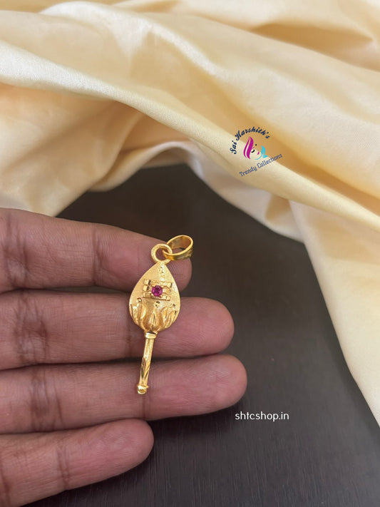 1 gm gold polished Cute Vel Pendant with Pink Stone - SHTC1322