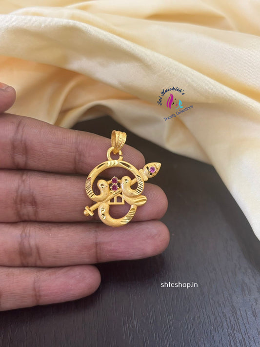 Om Pendant with Vel and Pink Stones - SHTC1325