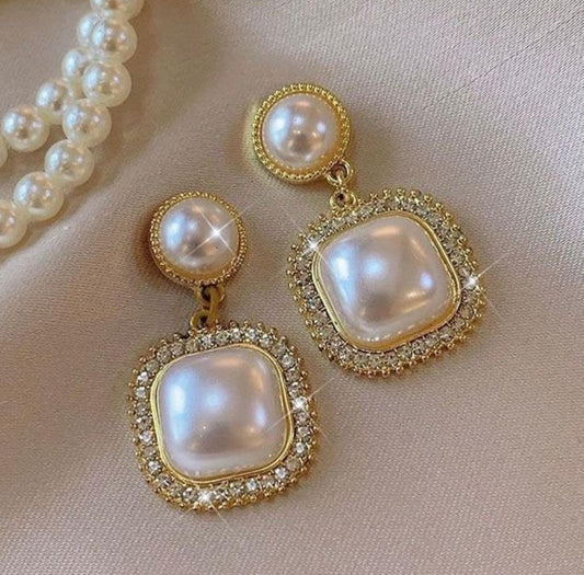 Pearl Drop Square Earrings - KE132