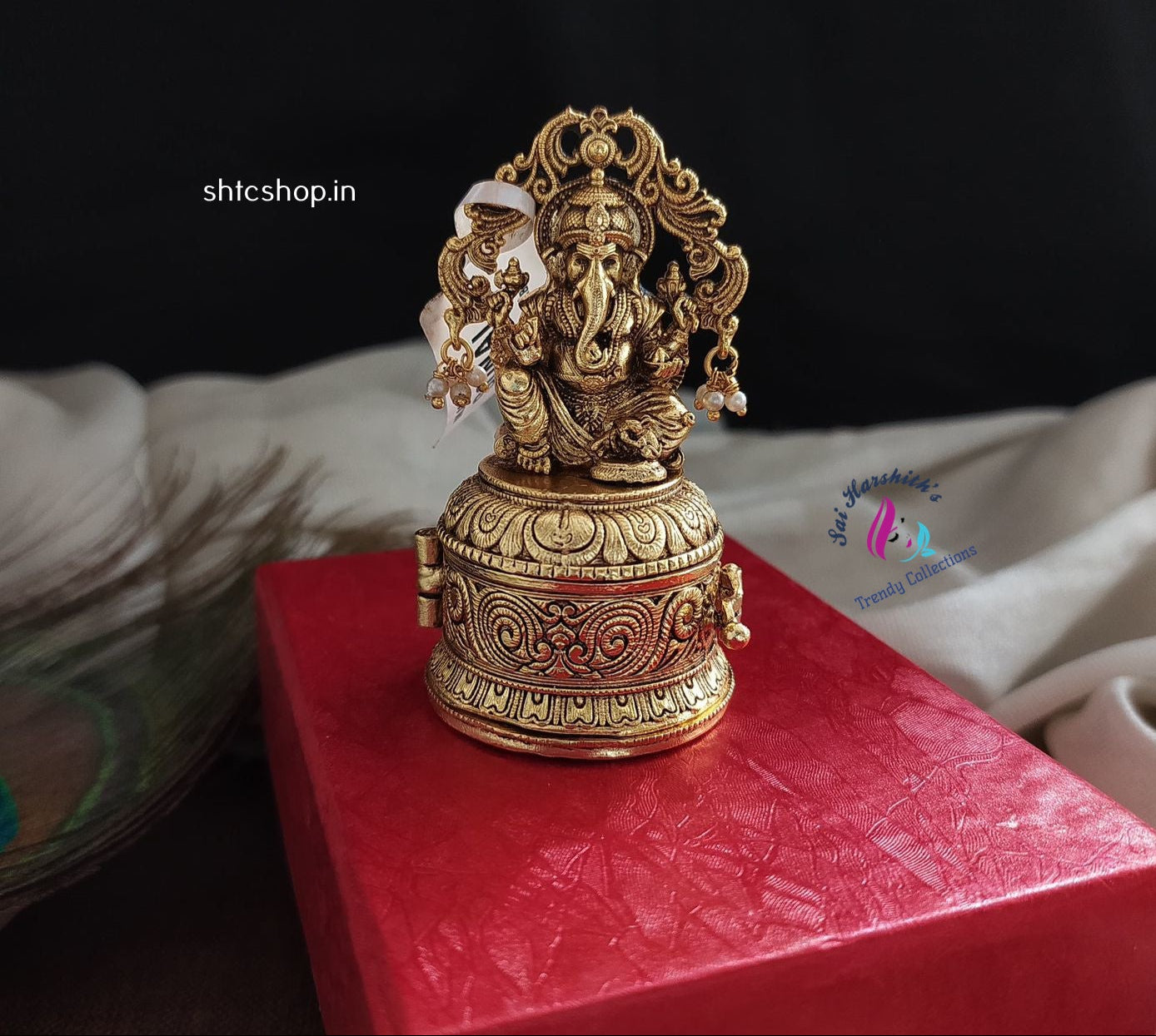 Antique 3D Ganesha Kumkum Boxes - SHTC1331