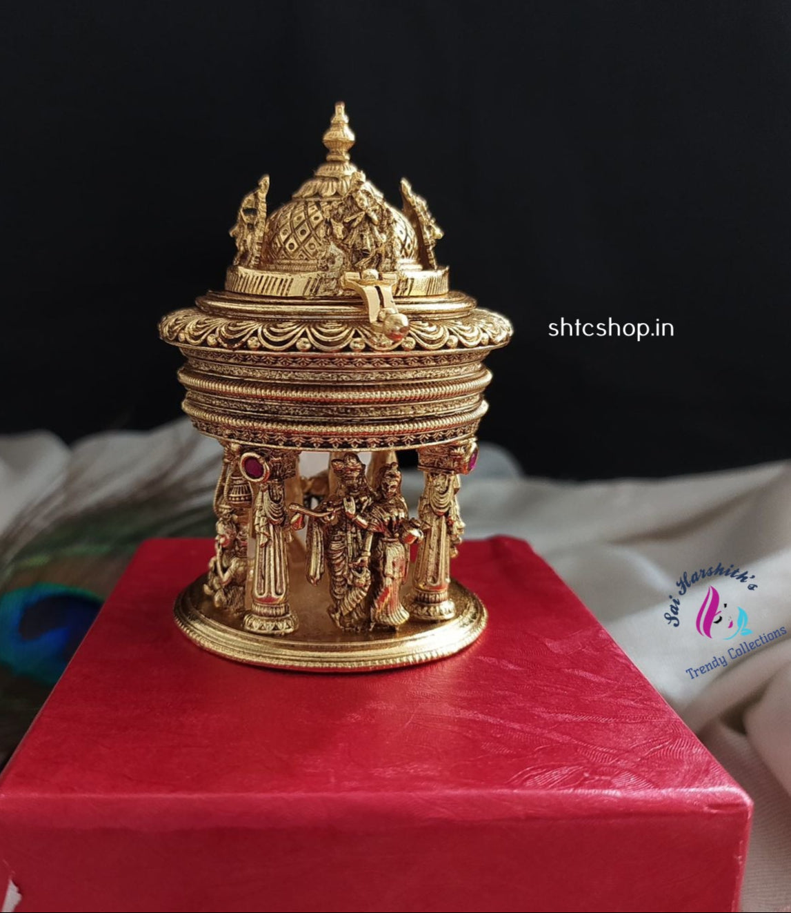 Antique Finish 3D Krishna Leela Kumkum Box - SHTC1332