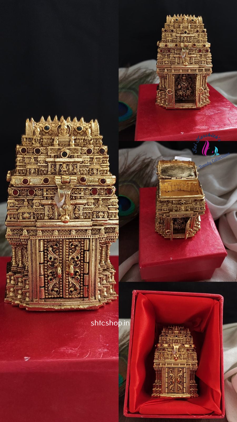 3D Raja Kopuram and Goddess Lakshmi Temple Kumkum box - SHTC1334