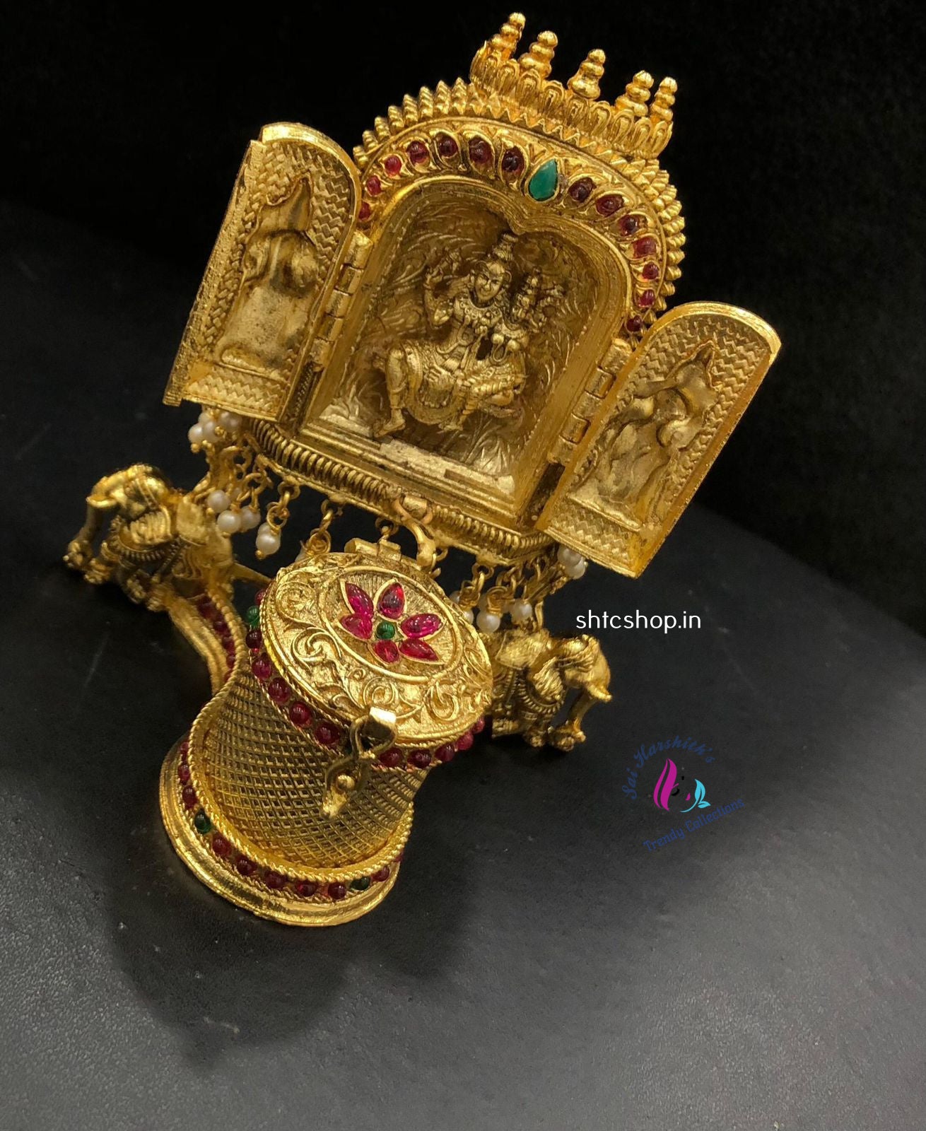 3D Brass Made Meenakshi Sundareswar Kumkum Box - SHTC1344