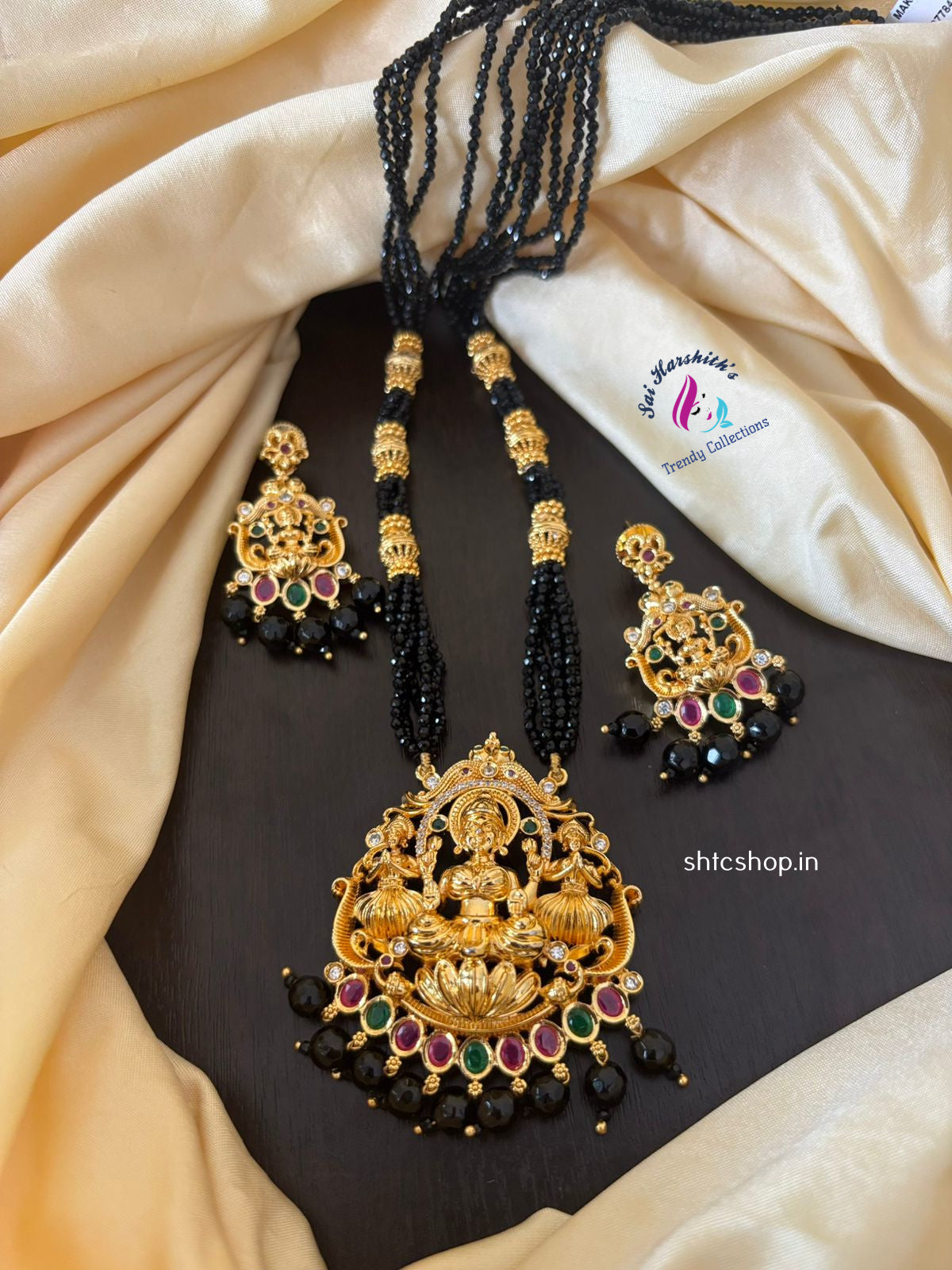 Premium Quality layered Crystal chain with Gold Finish pendant and earrings - SHTC1336
