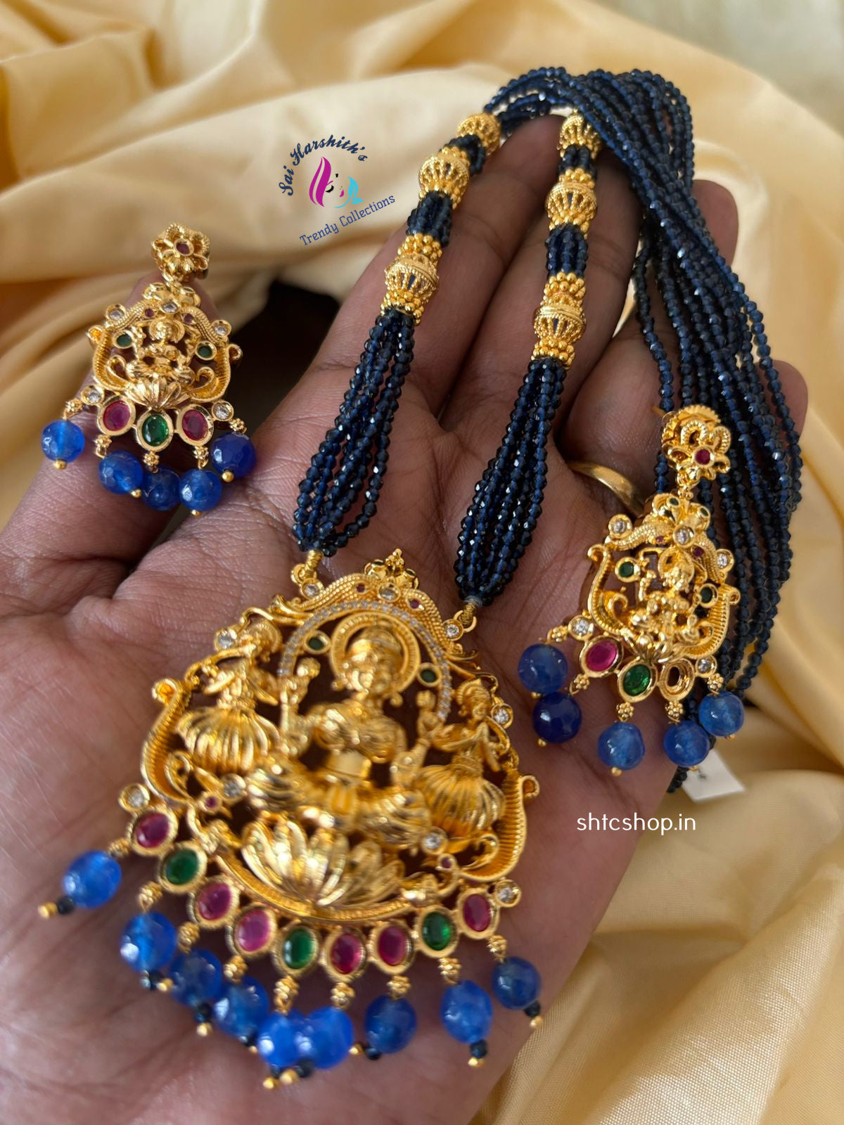 Premium Quality layered Crystal chain with Gold Finish pendant and earrings - SHTC1336