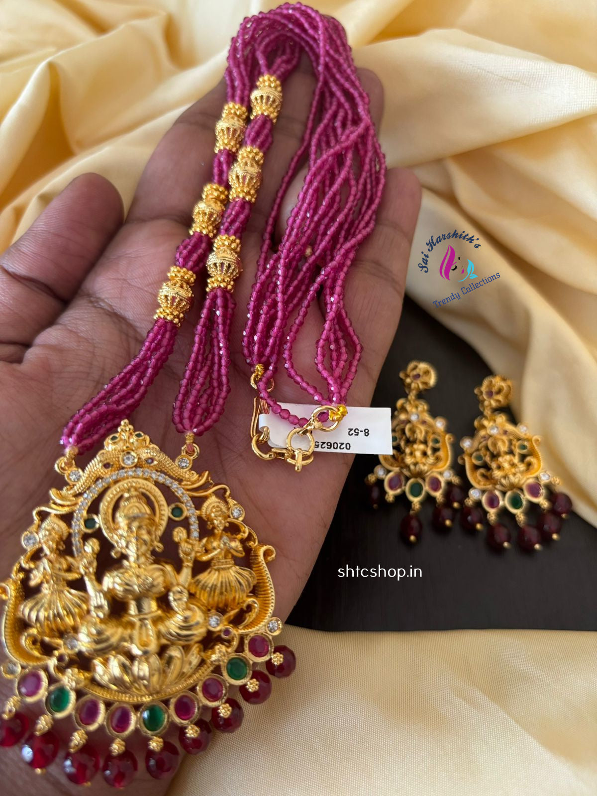Premium Quality layered Crystal chain with Gold Finish pendant and earrings - SHTC1336