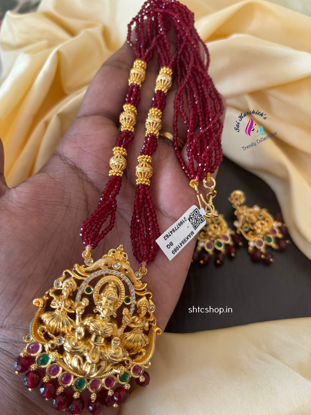 Premium Quality layered Crystal chain with Gold Finish pendant and earrings - SHTC1336