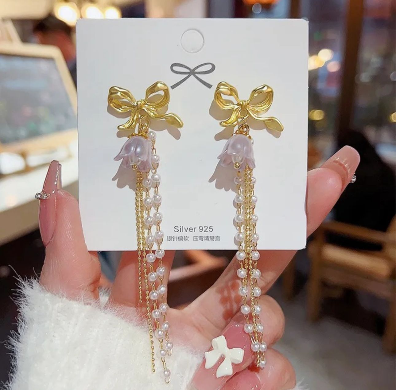 Bow-Knot Orchid Long Earrings - KE135