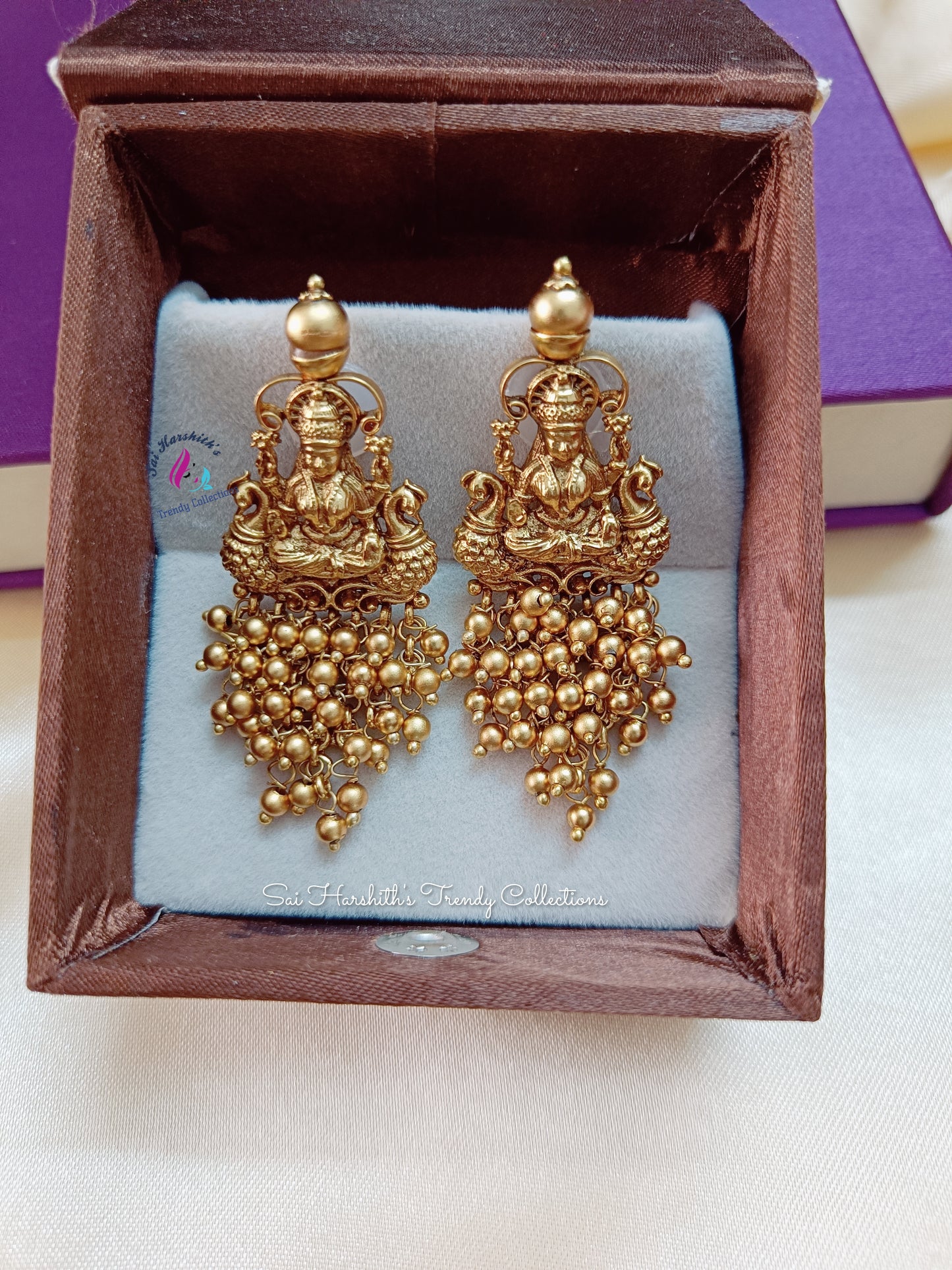 Divine Prosperity Brass Earrings with Goddess Lakshmi Design - SHTC141