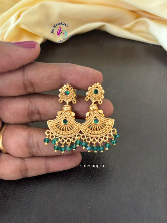 1 gm Gold Polished Impon Earrings with Crystal Beads and Back Screw - SHTC1414