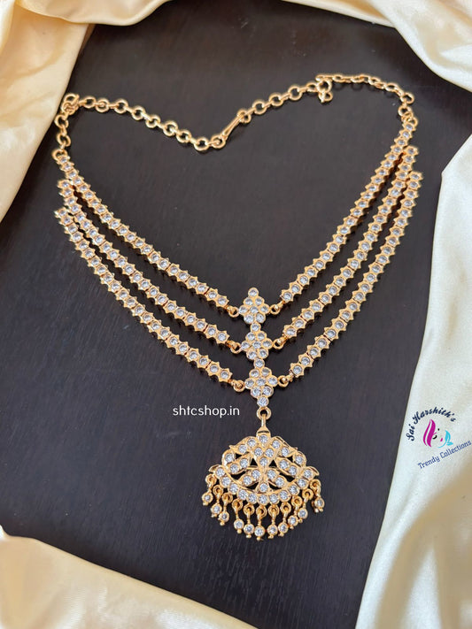 3 Layer Impon / Five Metal Necklace with AD Stones - SHTC1415