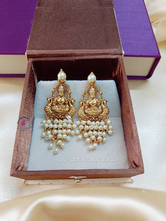 Divine Prosperity Brass Earrings with Goddess Lakshmi Design - SHTC141