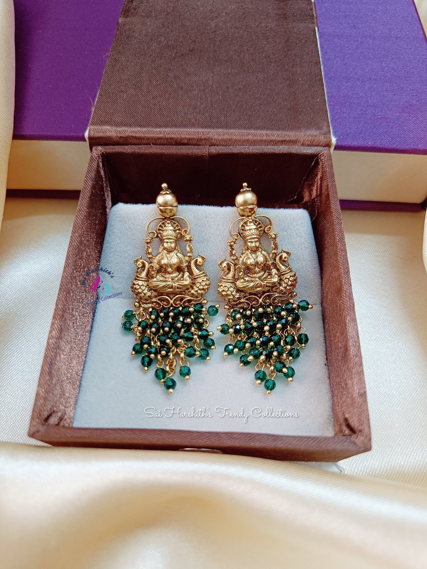 Divine Prosperity Brass Earrings with Goddess Lakshmi Design - SHTC141