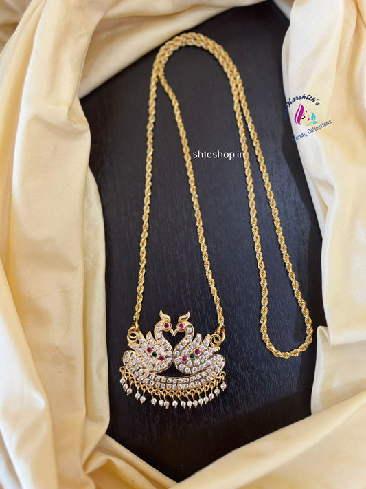 30 Inches Impon Dollar / Pendant Chain with AD Stones (Annam / Swam Design- Multicolor) - SHTC1427