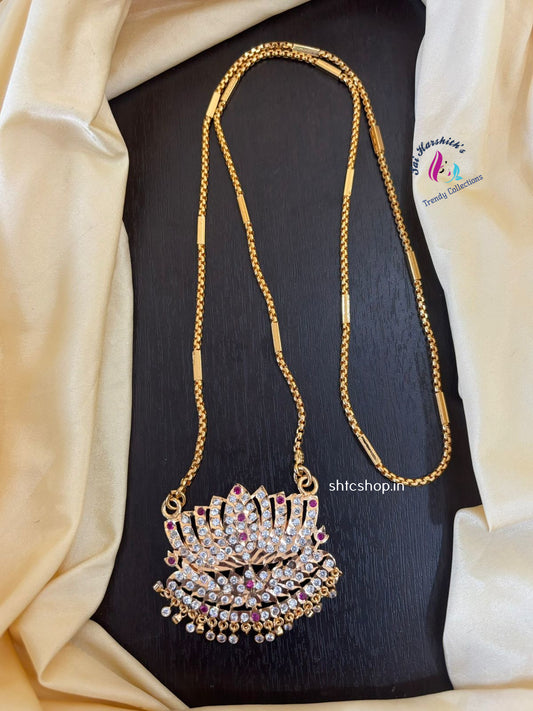 30 Inches Impon Dollar / Pendant Chain with AD Stones (Lotus Design) - SHTC1429