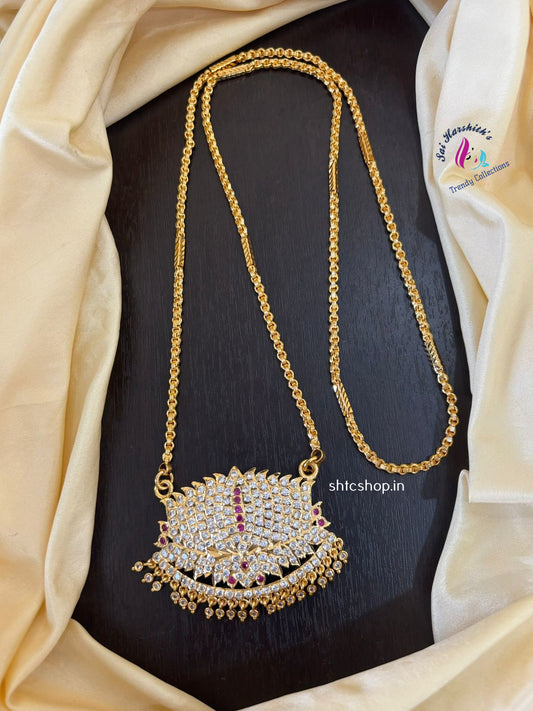 30 Inches Impon Dollar / Pendant Chain with AD Stones - SHTC1433