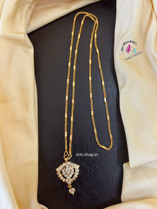 30 Inches Impon Dollar / Pendant Chain with AD Stones (White) - SHTC1436