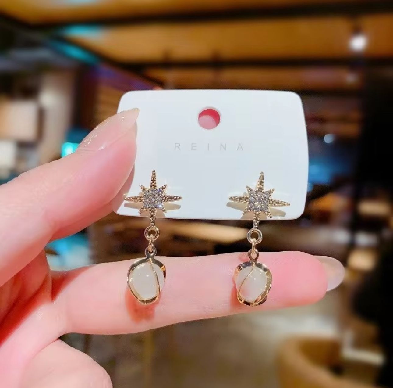 star Opal Drop Earrings - KE143