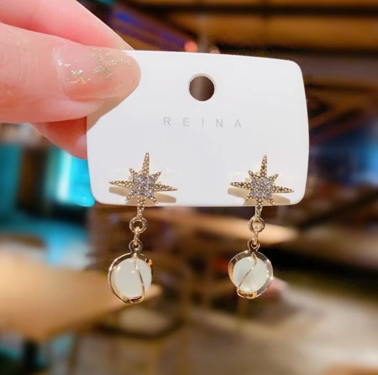 star Opal Drop Earrings - KE143