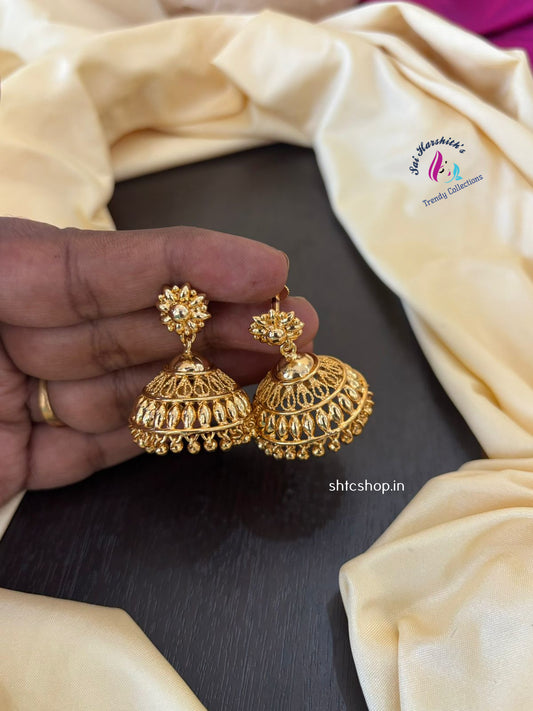 1 Gm Gold Polished kerala Style Jumkas - SHTC1440