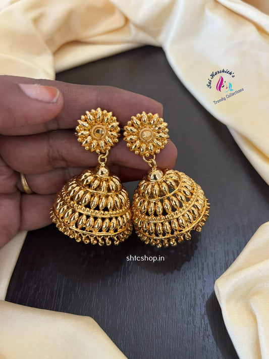 1 Gm Gold Polished kerala Style Jumkas - SHTC1442