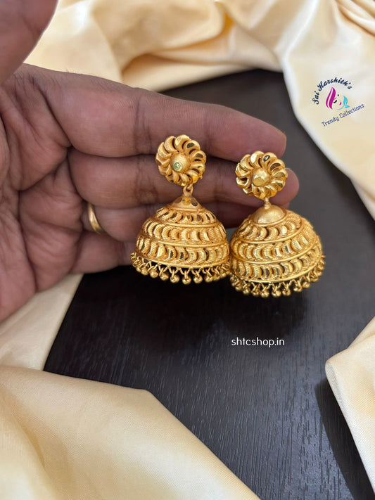 1 Gm Gold Polished kerala Style Jumkas - SHTC1444