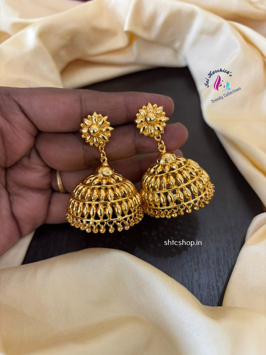 1 Gm Gold Polished kerala Style Jumkas - SHTC1445