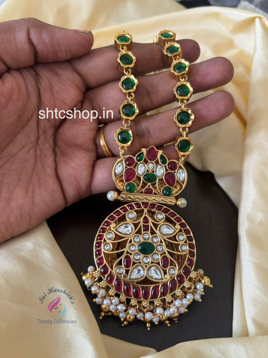 2 in 1 Reversible 2 different Designs Statement Necklace with Kempu Stones - SHTC1471