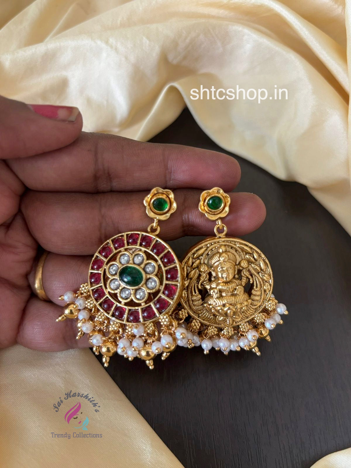 2 in 1 Reversible 2 different Designs Statement Necklace with Kempu Stones - SHTC1471