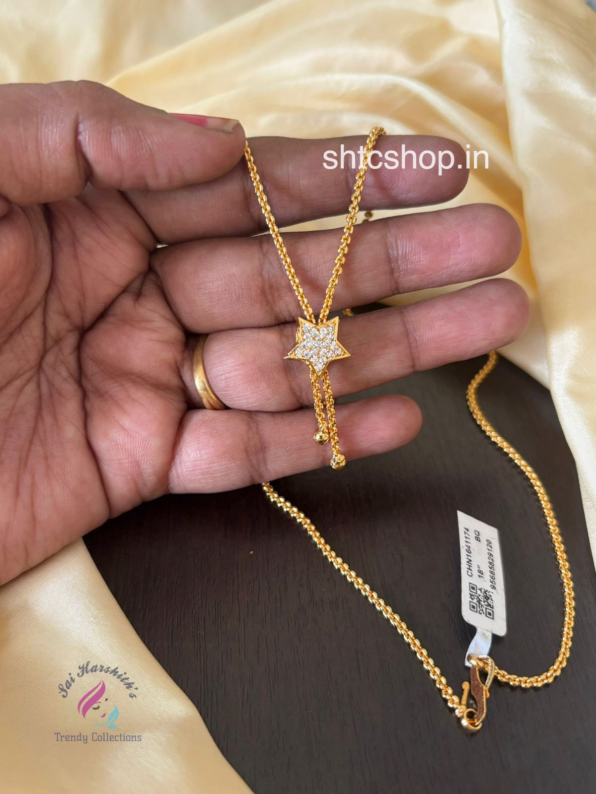 1 gm Gold Polished 18 inches Chain with Star Pendant - SHTC1474