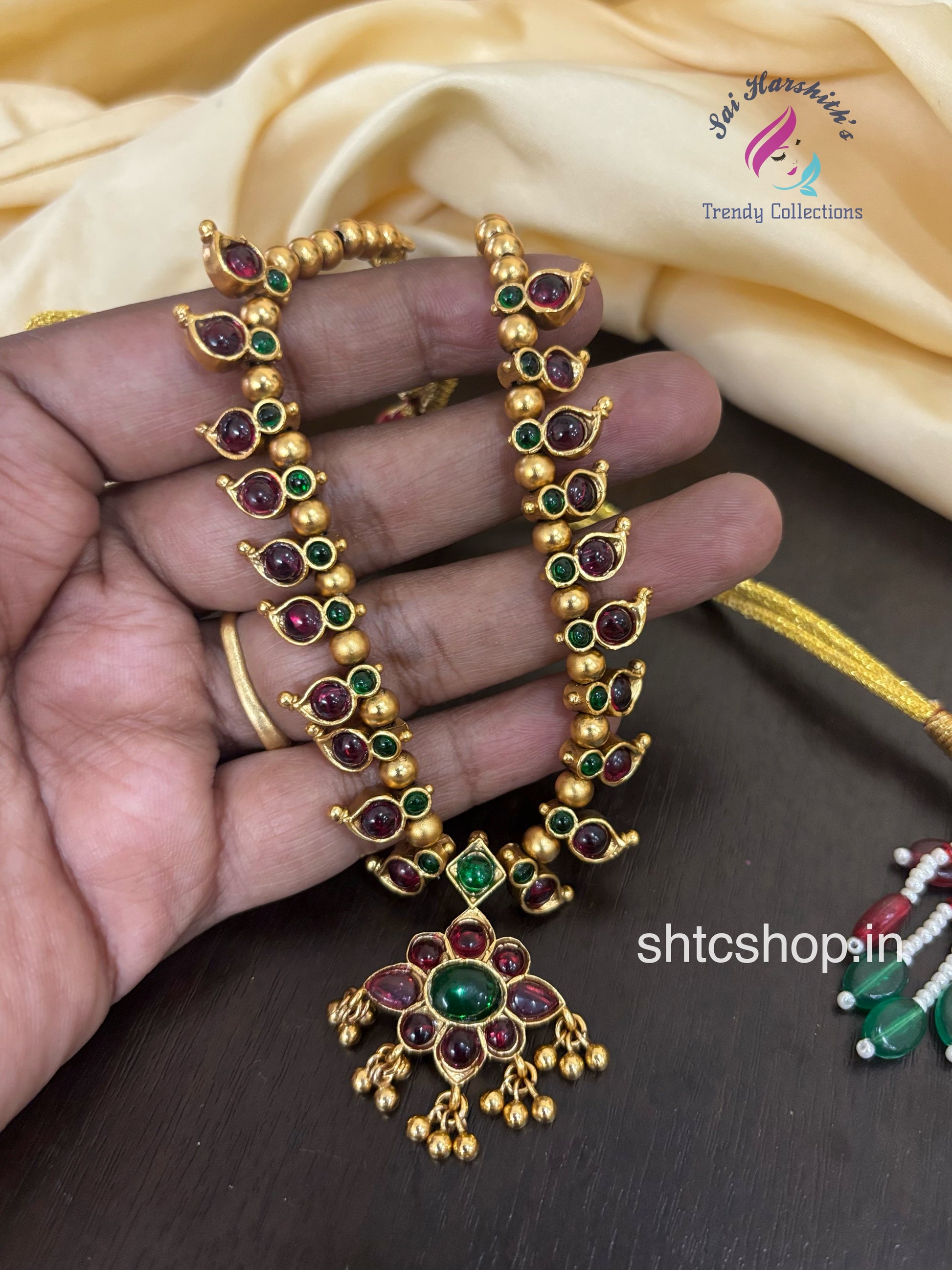 2 in 1 Kempu Stone Jewellery set with Earrings - SHTC1481