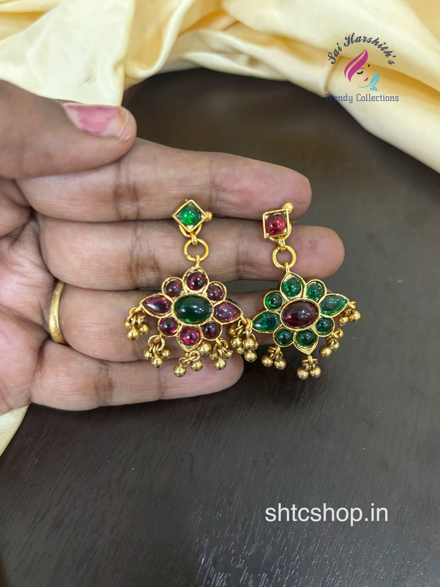2 in 1 Kempu Stone Jewellery set with Earrings - SHTC1481