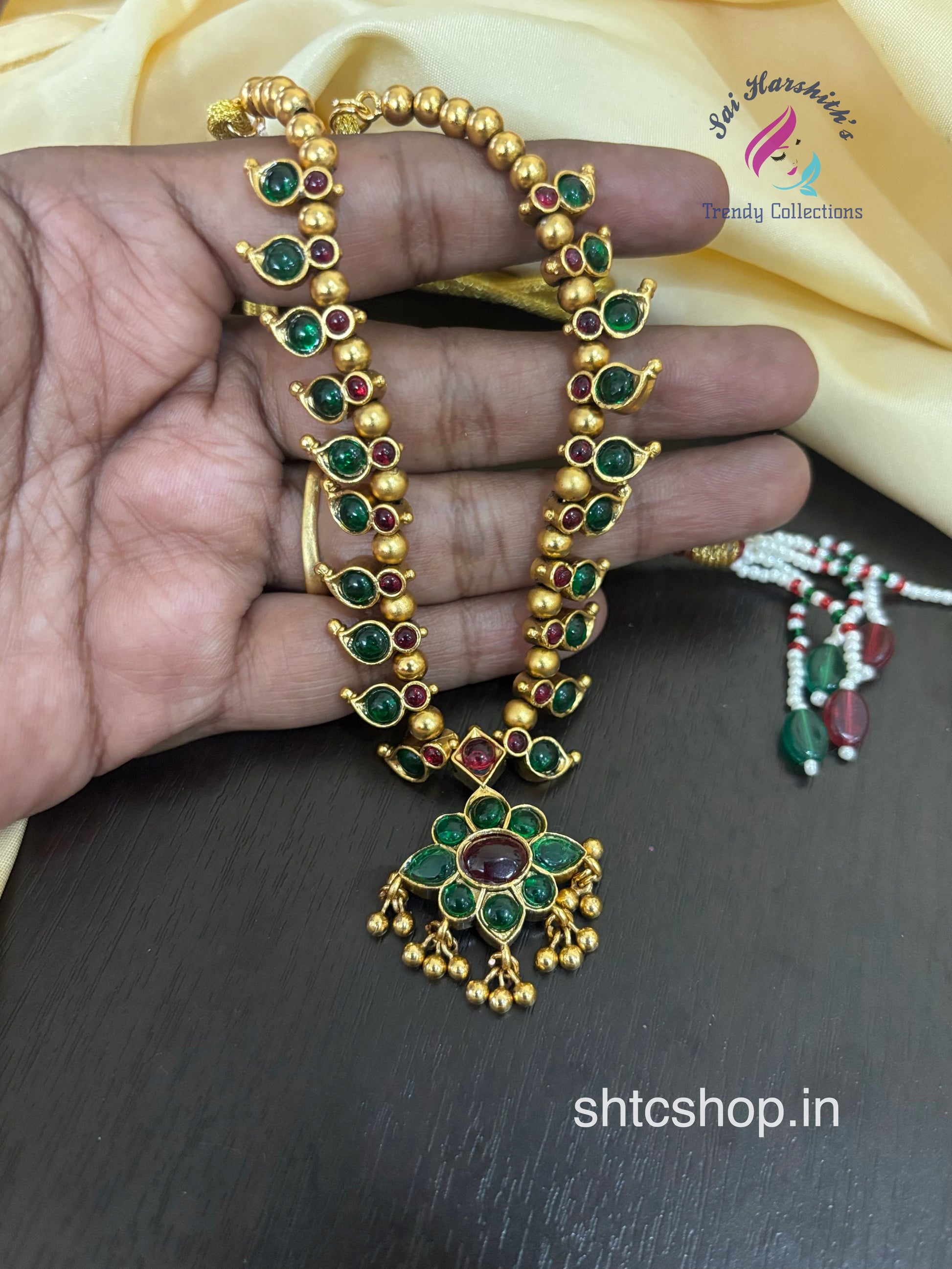 2 in 1 Kempu Stone Jewellery set with Earrings - SHTC1481