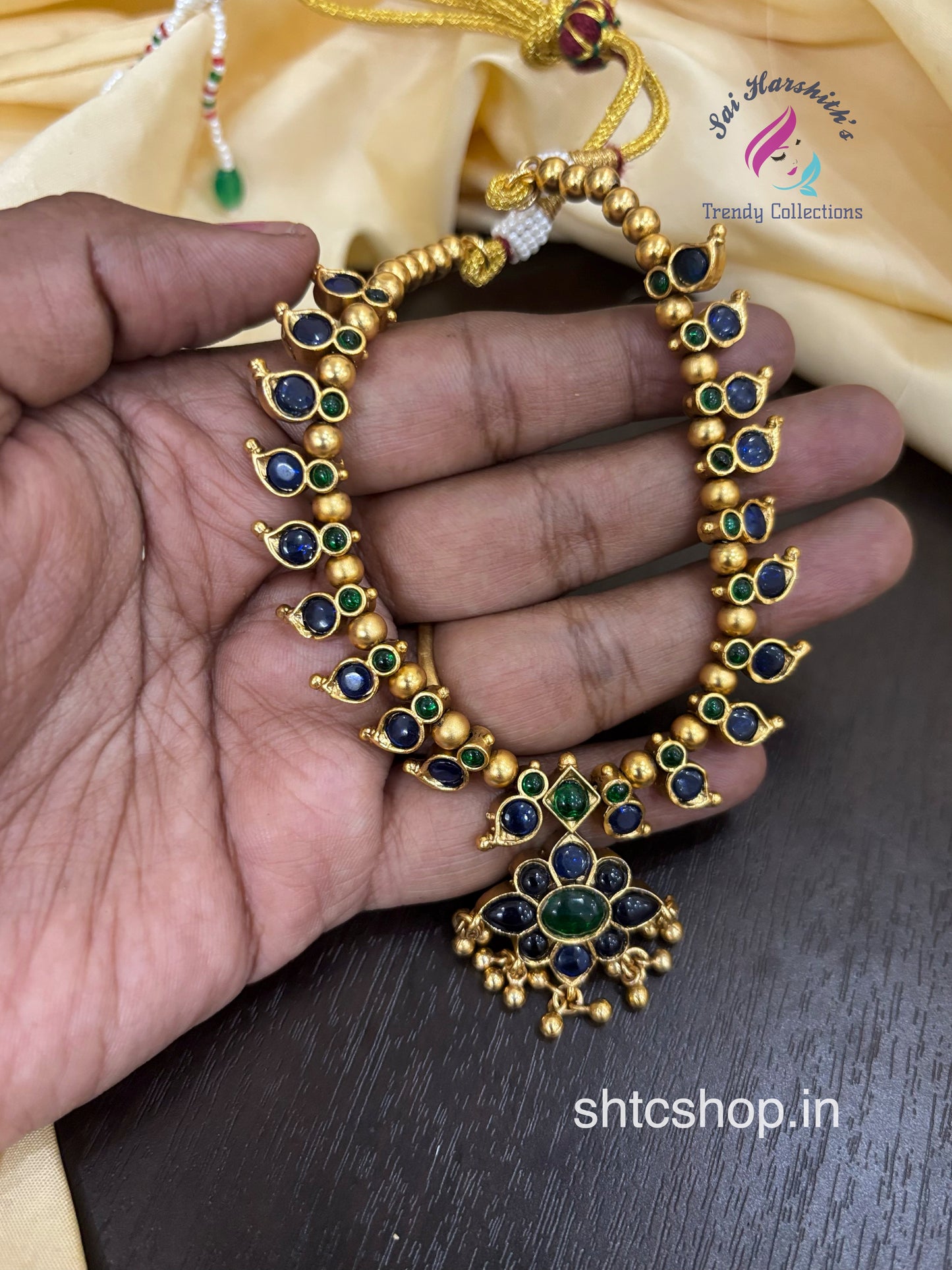 2 in 1 Kempu Stone Jewellery set with Earrings - SHTC1482