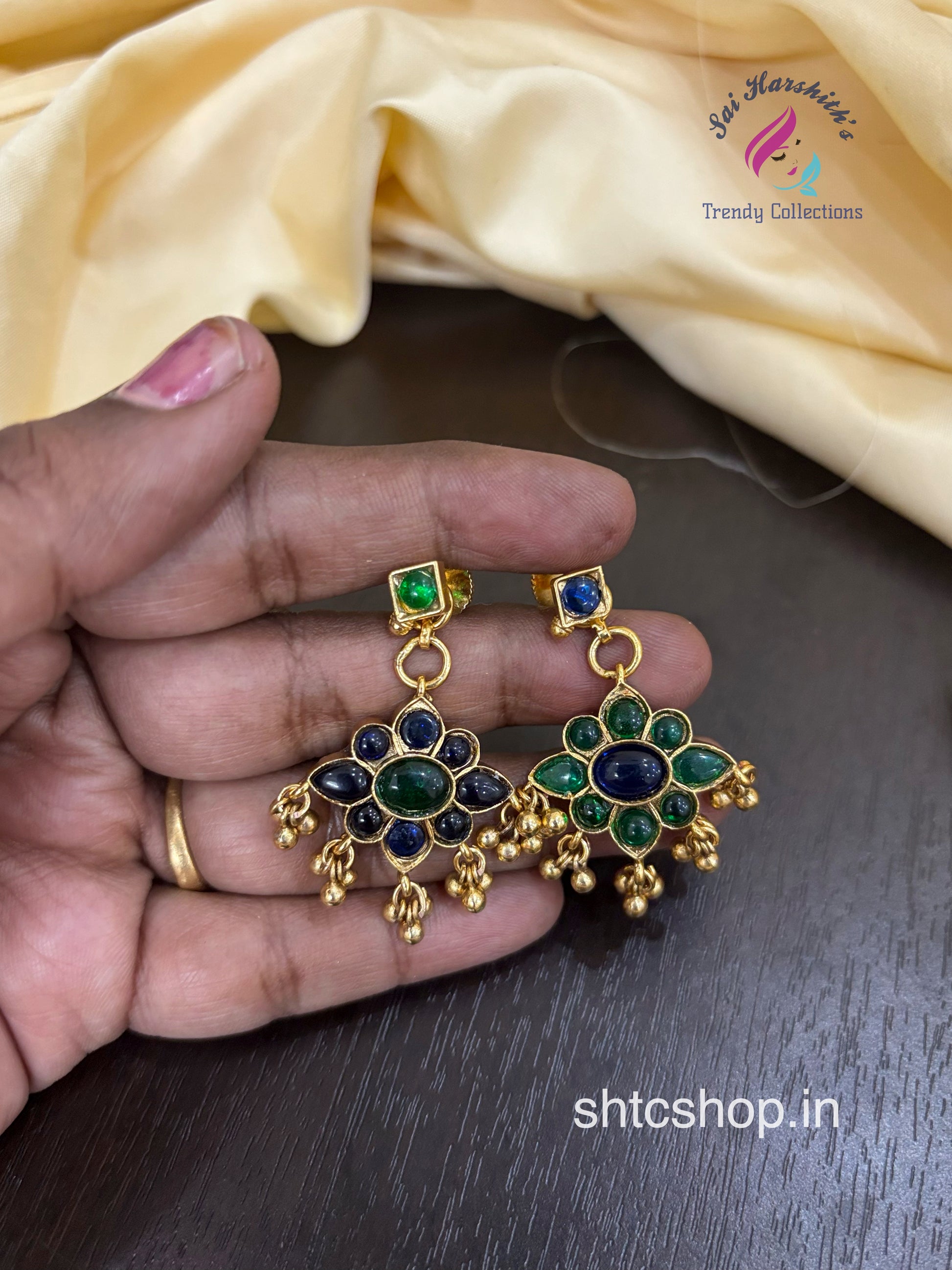 2 in 1 Kempu Stone Jewellery set with Earrings - SHTC1482