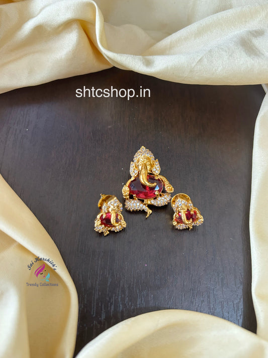 Cute Mate Finish Ganesha Pendant with Earrings - SHTC1485