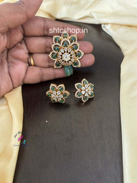 Matte Finish Pendant Set with Kempu Stones - SHTC1488