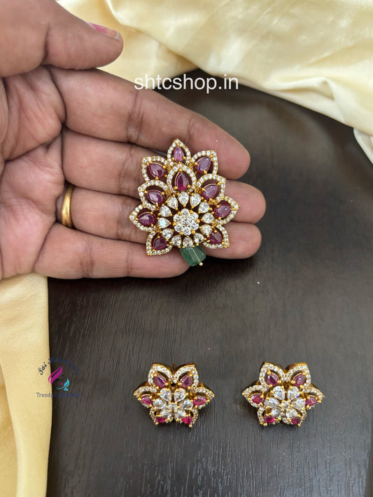 Matte Finish Pendant Set with Coral Stones - SHTC1490