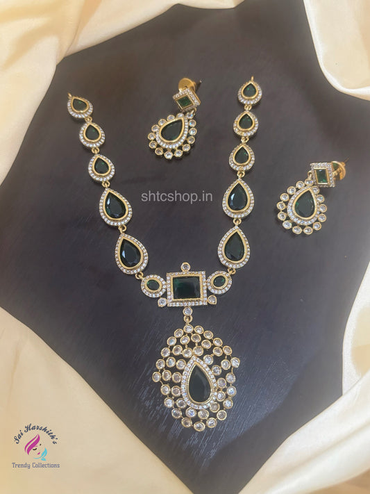 Jyothika Inspired Short emerald Statement Necklace - SHTC1491