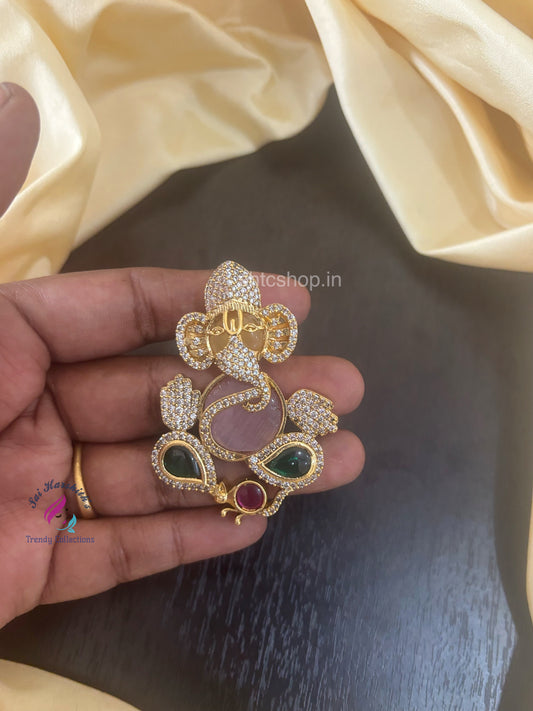 AD and Kempu Stone Ganesha Pendant - SHTC1493