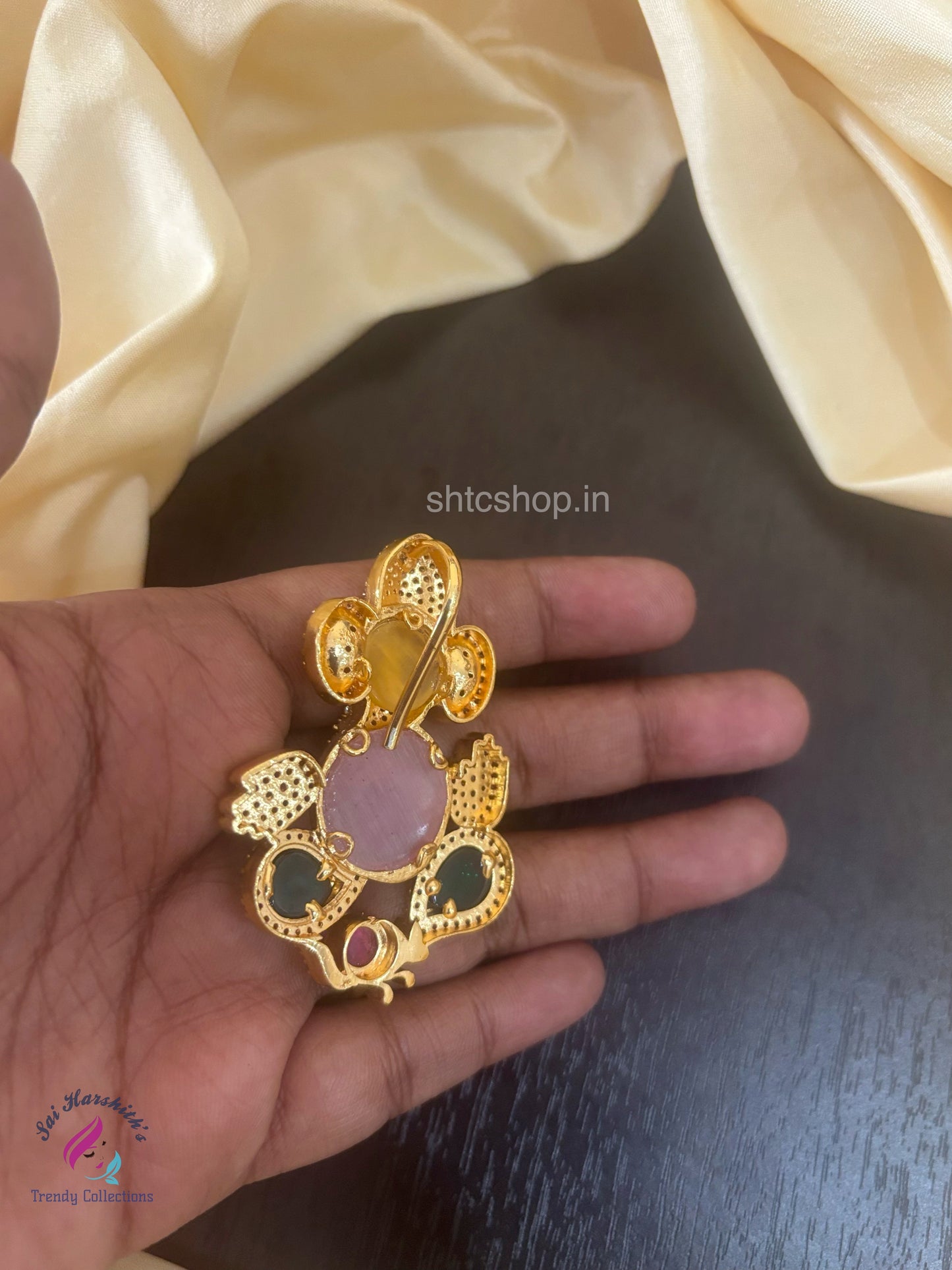 AD and Kempu Stone Ganesha Pendant - SHTC1493
