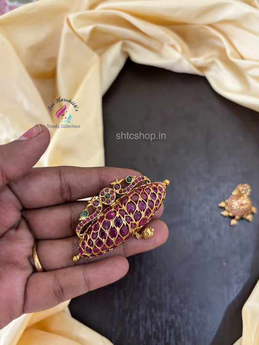 Kempu Stone Pendant with Jumkas - SHTC1500
