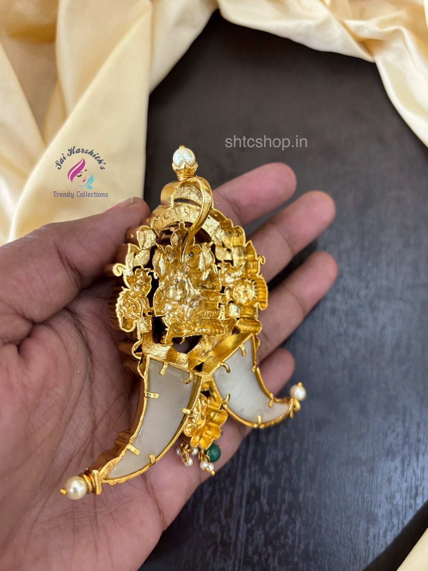 Statement Pendant with Ganesha made with Kempu and Semiprecious Stones - SHTC1502