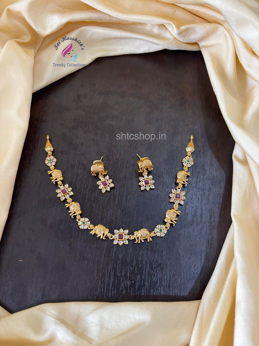 Cute Matte Finish Elephant design Necklaces with Ad Stones - SHTC1511