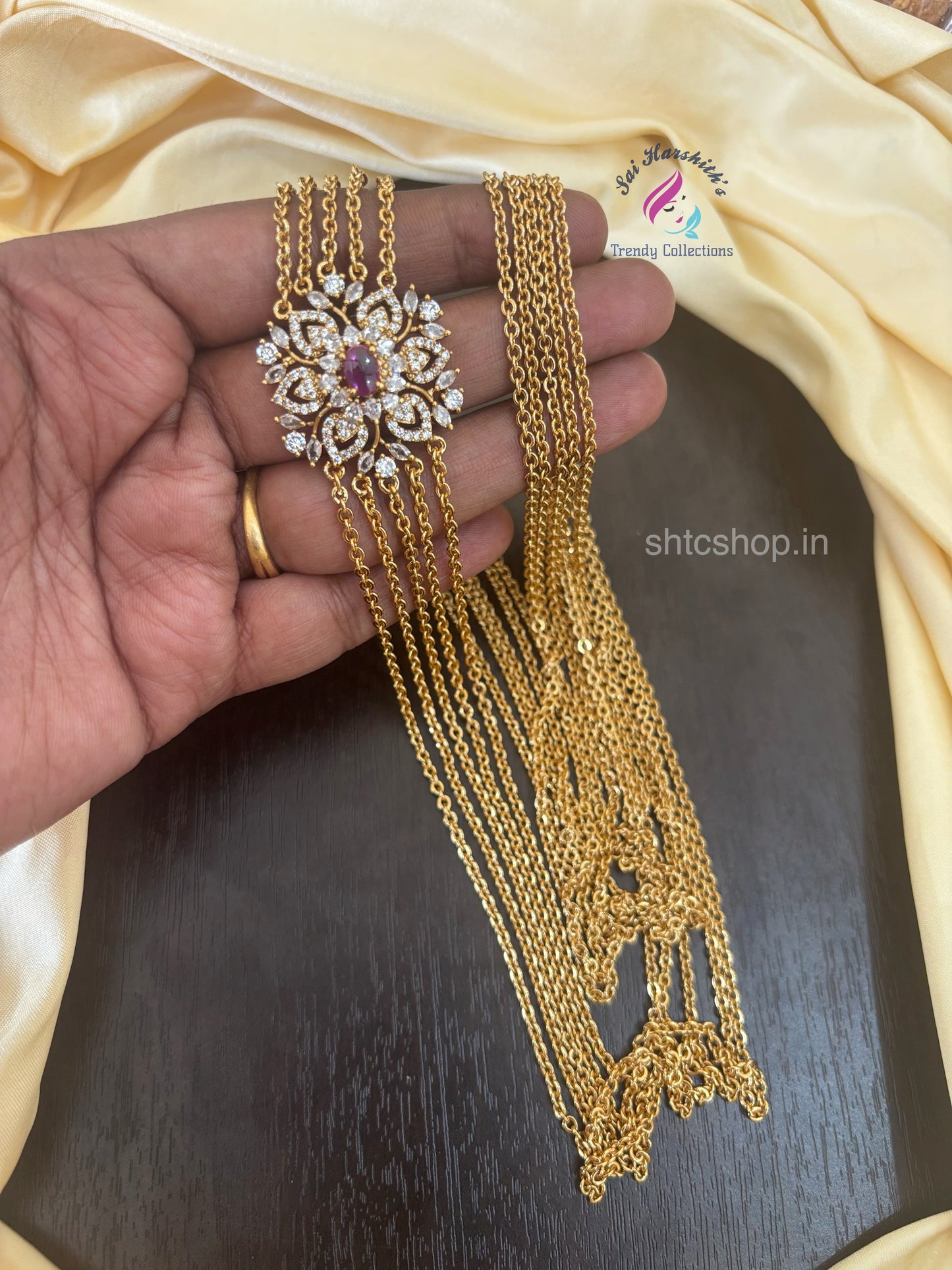 30 inches 5 Layer Mugappu chain with Kempu Stone - SHTC1521