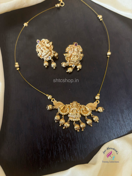 Invisible Necklace with Temple Finish Pendant and earrings - SHTC1523