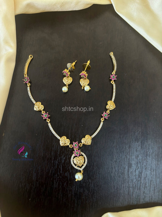 Cute Mate Finish Ad Stone Necklace (Muticolour) - SHTC1524