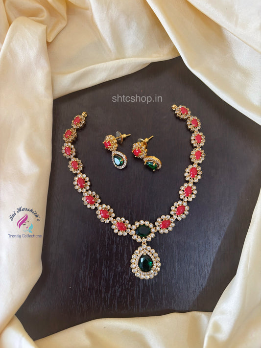 Coral Necklace with AD and Kempu Stones - SHTC1528