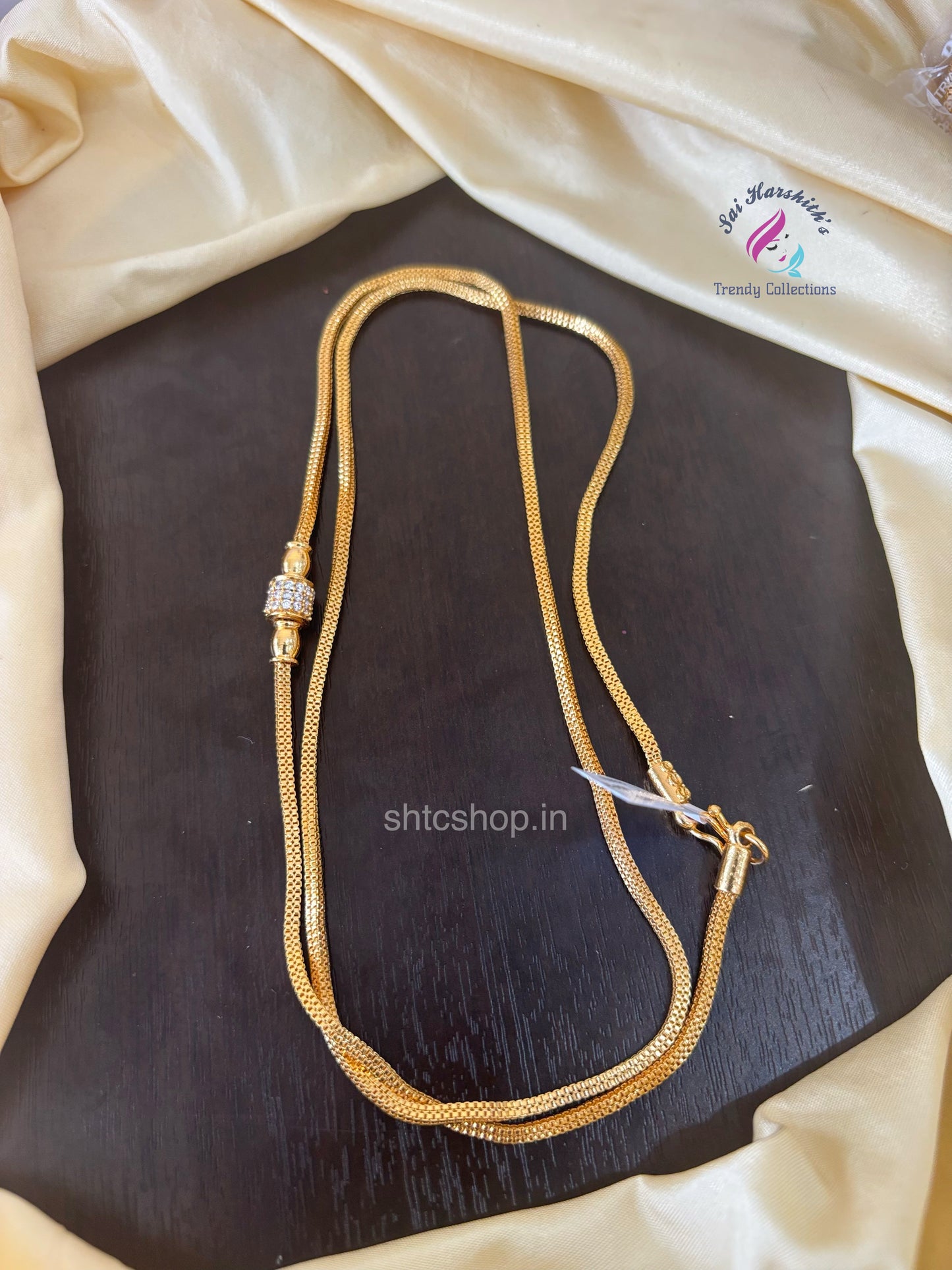 30 inches 1 gm gold Polished Mugappu Chain (White) - SHTC1529