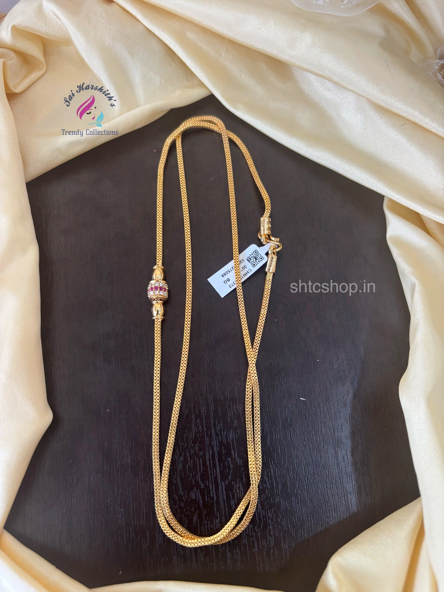 30 inches 1 gm gold Polished Mugappu Chain (Pink & White) - SHTC1530